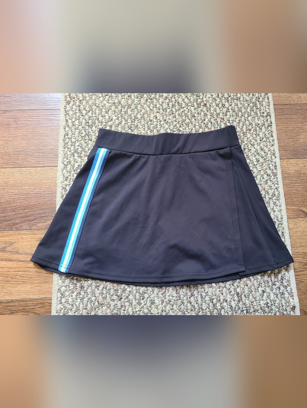 Black Athletic Skort Med with Multi Blue Stripe